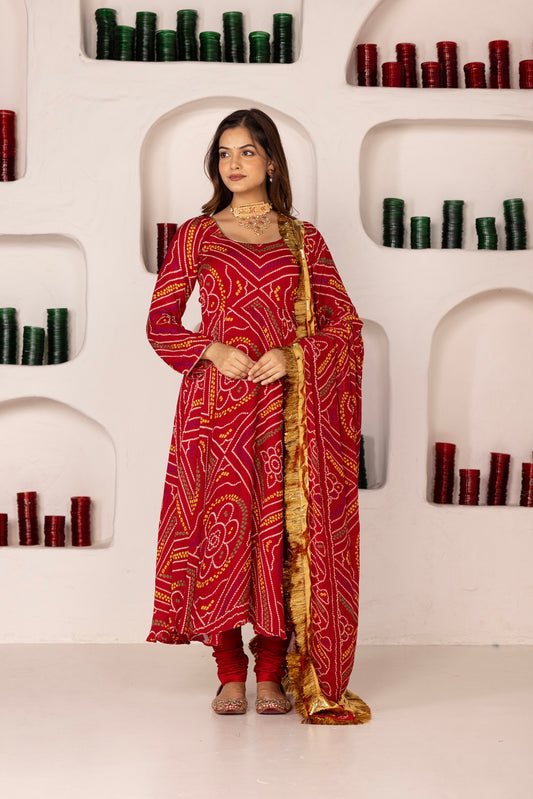 MAROON BANDHEJ SET